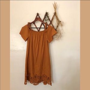 ❀ Madewell Burnt Orange Crochet Shoulder Dress S